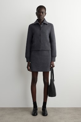RIBBED-COLLAR BOILED MERINO WOOL JACKET — DARK GREY 3