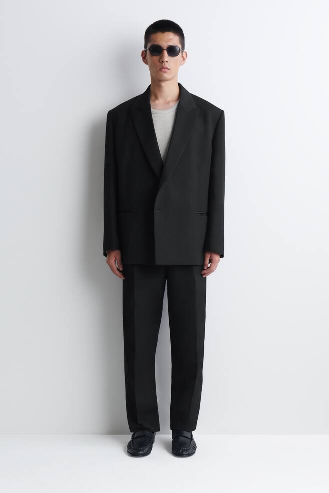 PLEATED WOOL-BLEND RELAXED-FIT TAPERED TROUSERS - BLACK - 1
