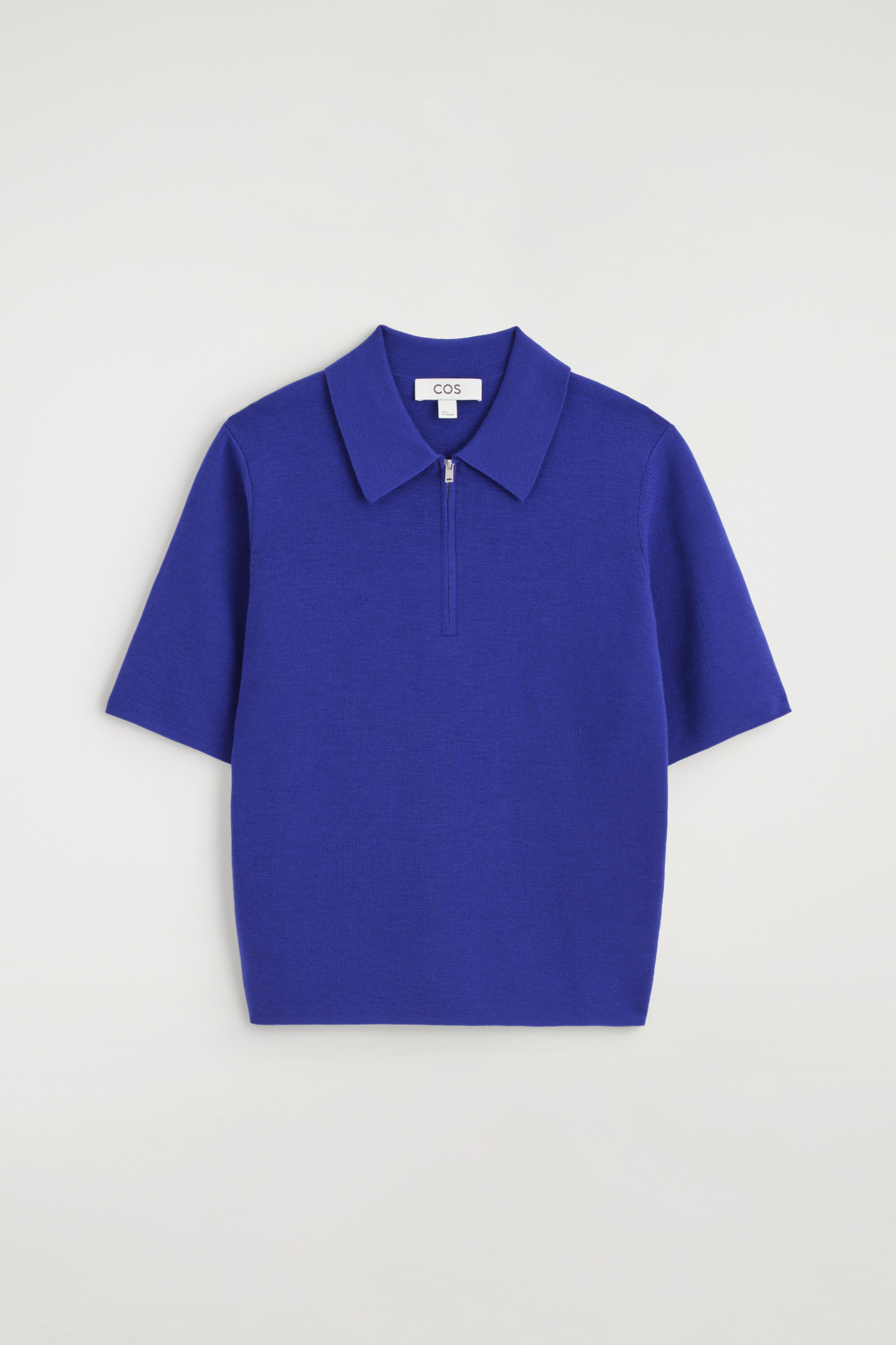 MERINO WOOL ZIP-UP POLO SHIRT - כחול קובלט/פחם