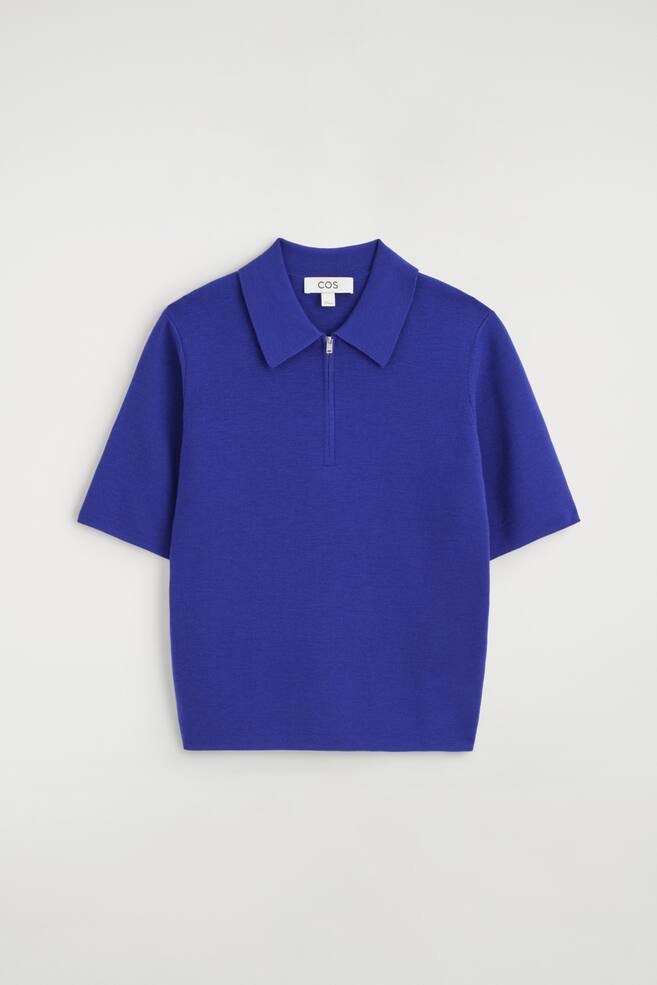 MERINO WOOL ZIP-UP POLO SHIRT - COBALT BLUE/NAVY / RED / STRIPED/CHARCOAL - 1