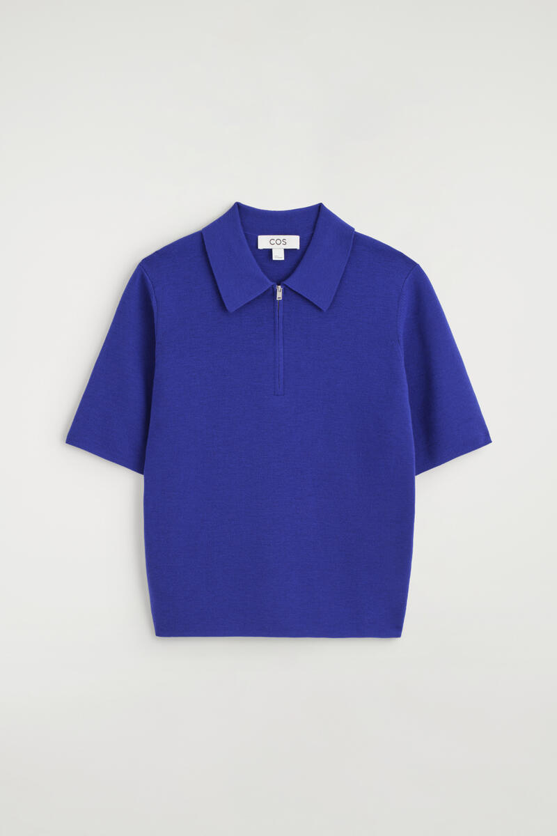 Merino Wool Zip-Up Polo Shirt
