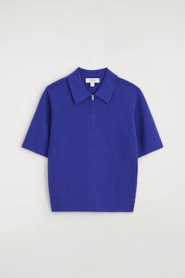 MERINO WOOL ZIP-UP POLO SHIRT — COBALT BLUE 9