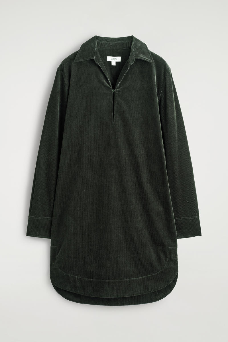 Cos Corduroy Mini Shirt Dress In Green