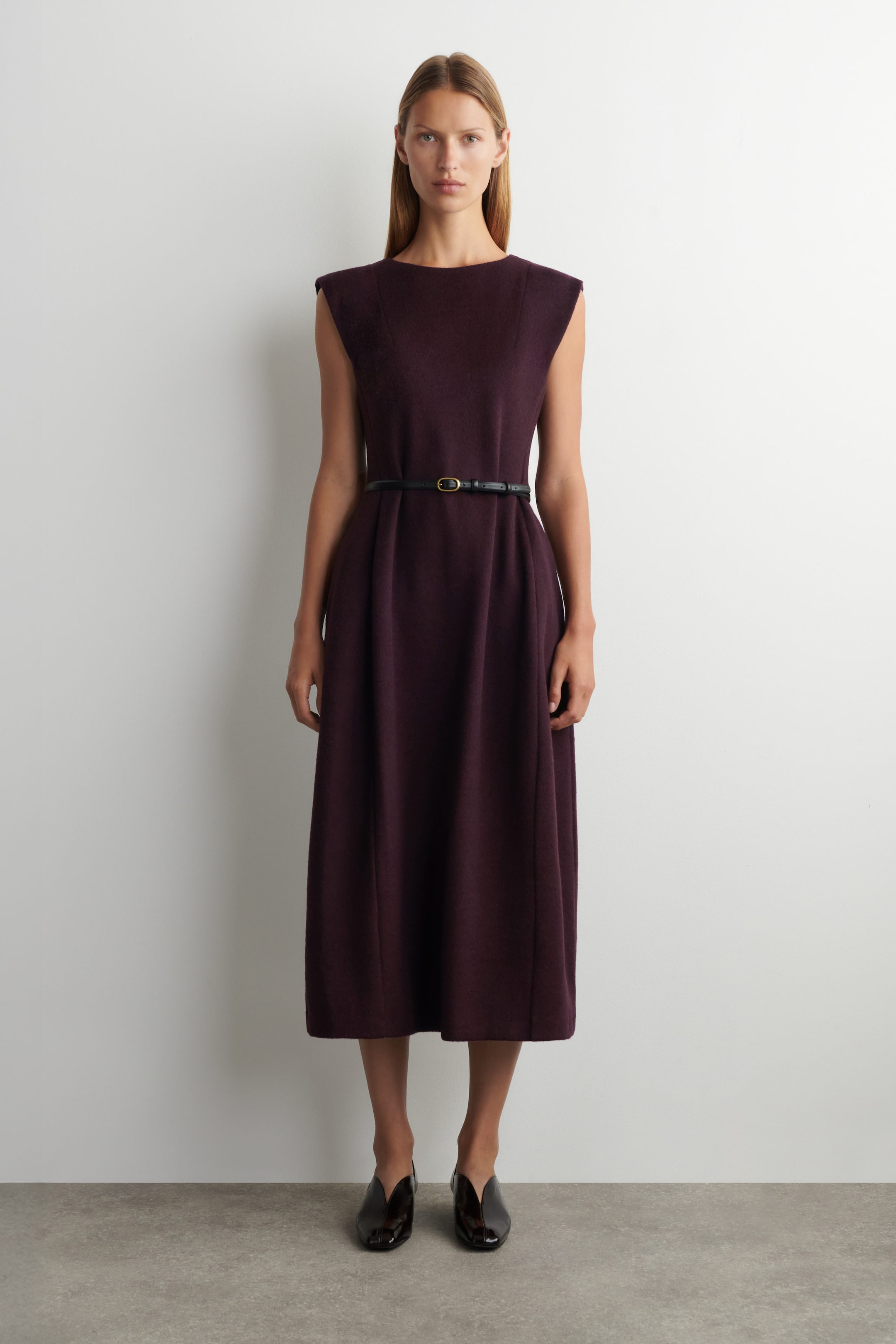 SCULPTED BRUSHED-WOOL MIDI DRESS