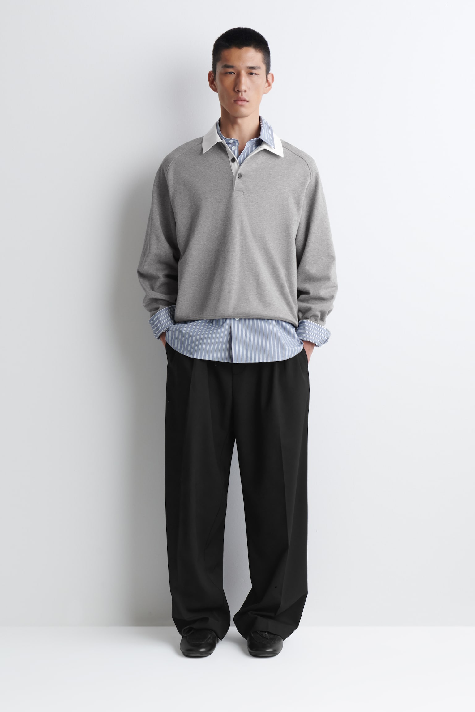 LOCKERE HOSE AUS WOLL-MIX MIT WEITEM BEIN - SCHWARZ/BRAUN - 1