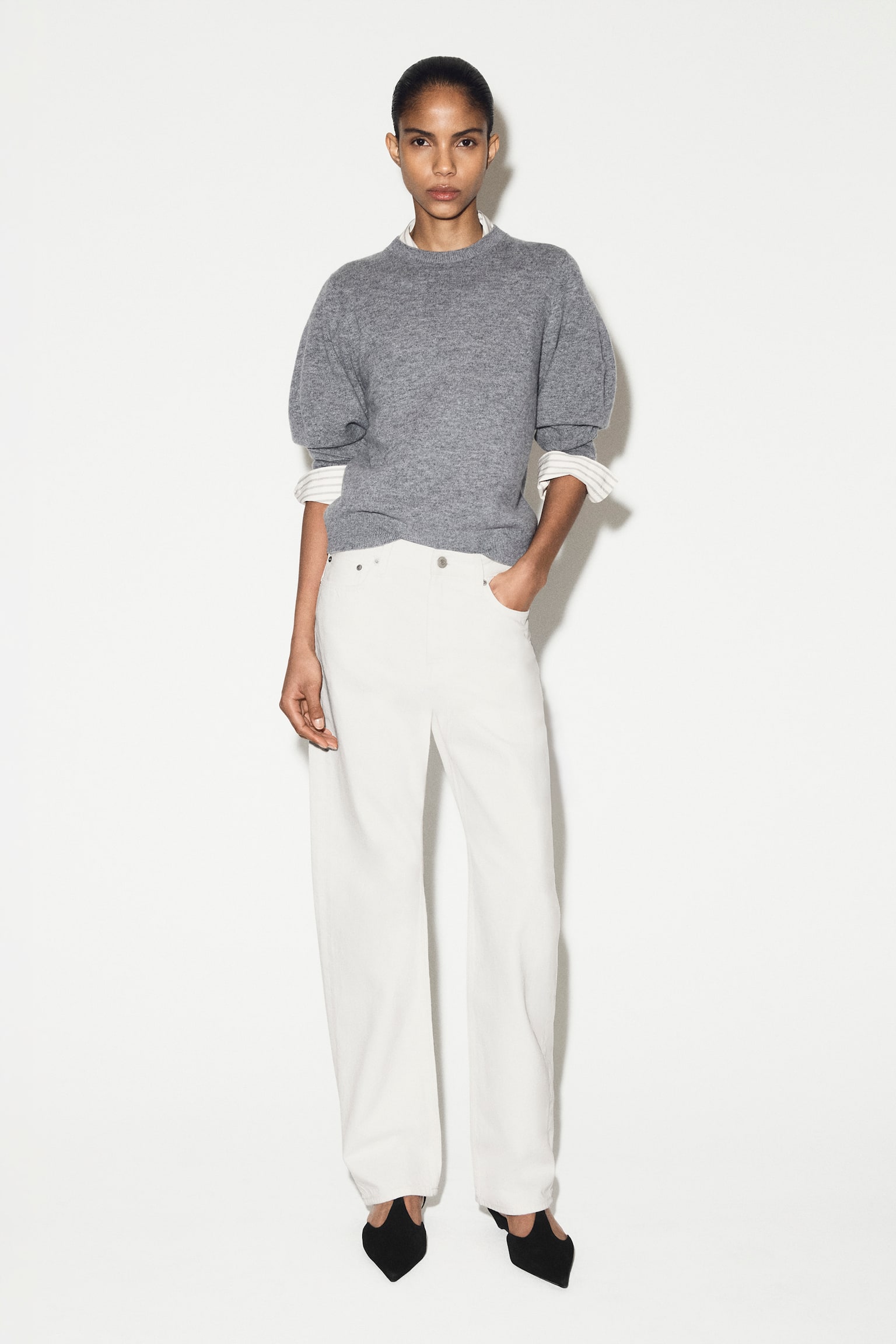 TRÖJA MED BALLONGÄRM I MERINOULL - GRÅ - 6