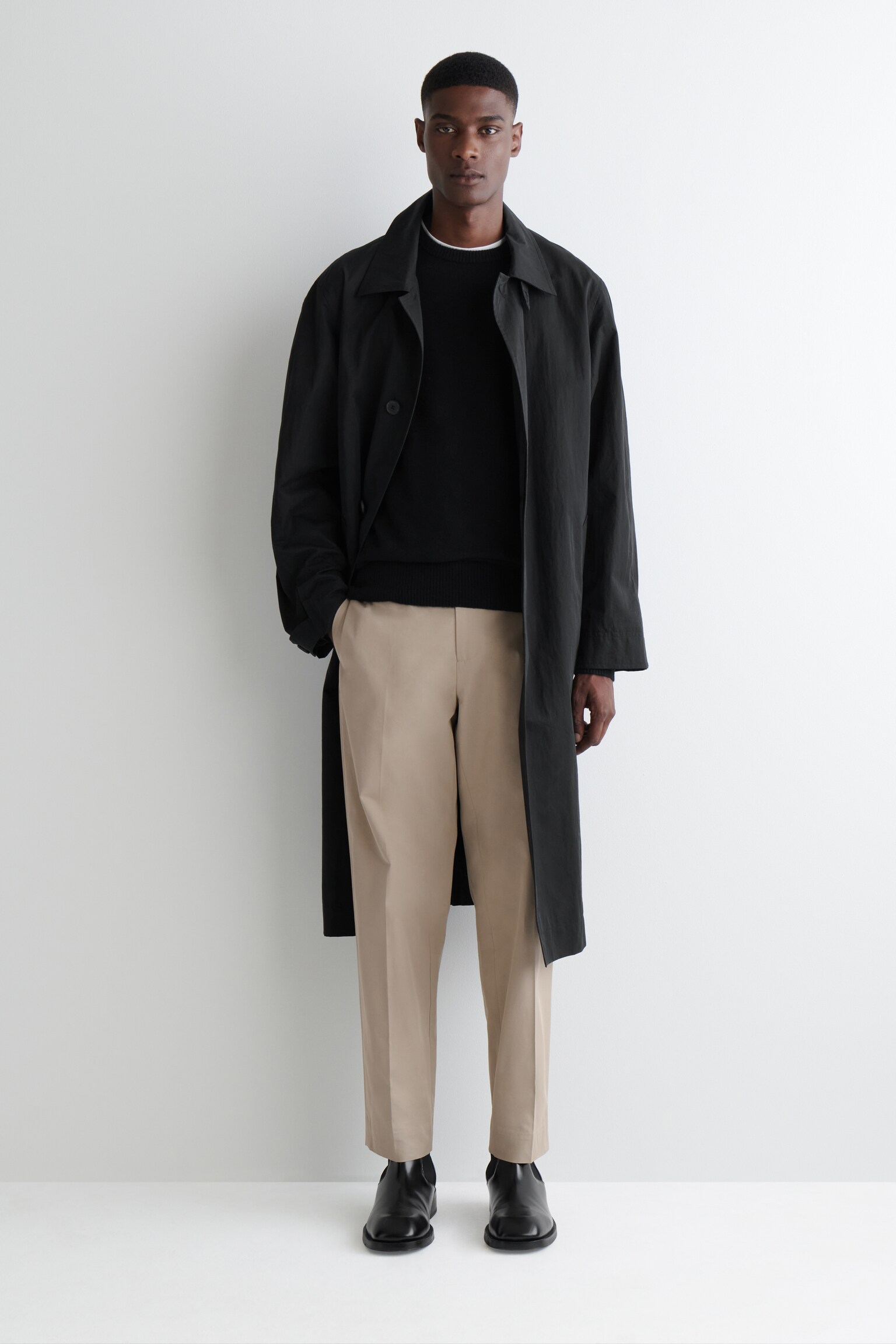 COTTON STRAIGHT-LEG CHINOS - BEIGE/BLACK