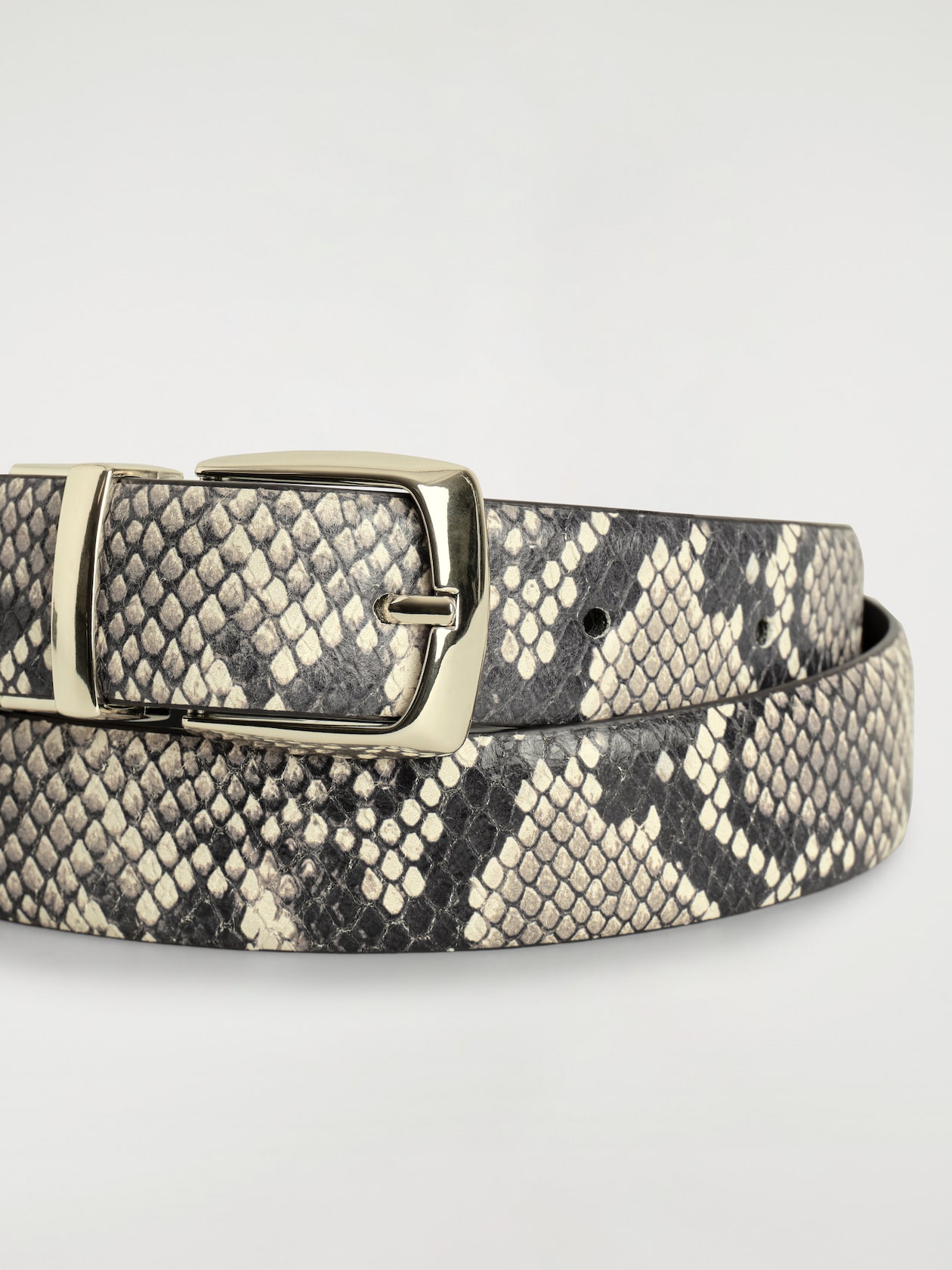 REVERSIBLE LEATHER BELT — SNAKESKIN EFFECT / BLACK