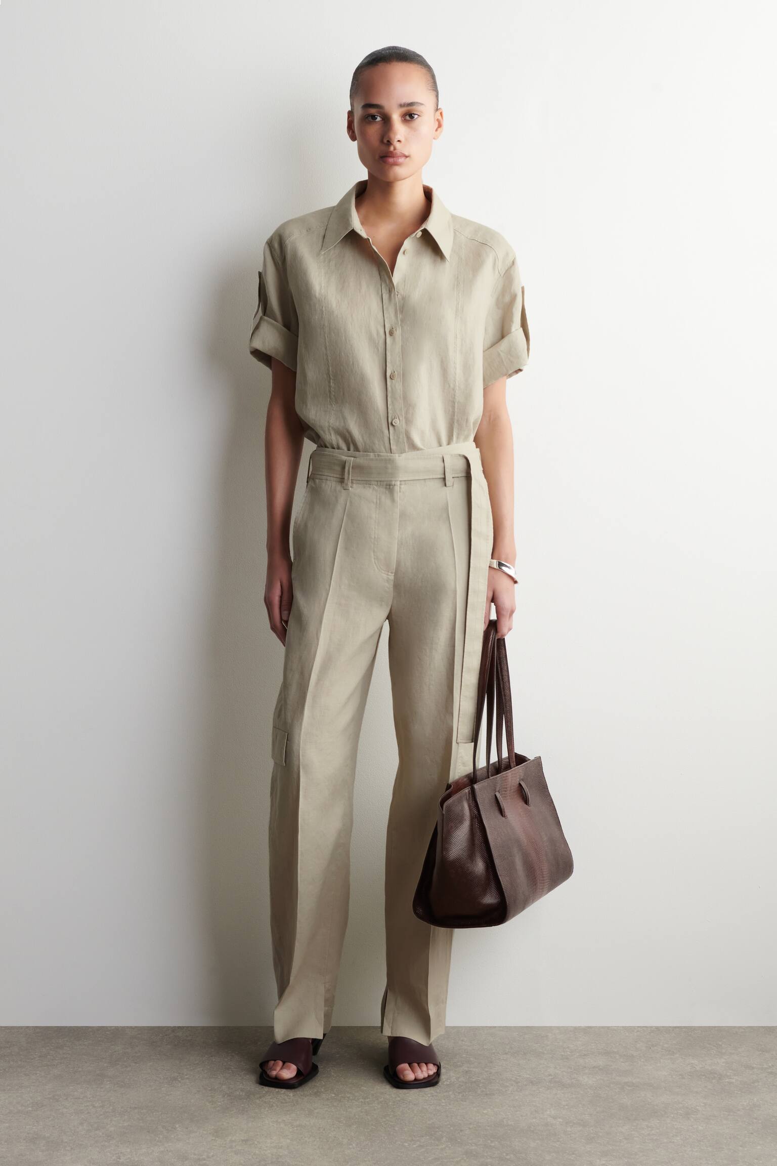 CAMICIA IN LINO CON MANICHE RIPIEGATE - BEIGE/BORDEAUX - 9