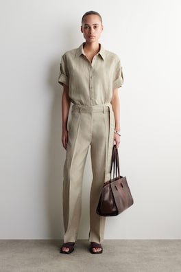 FOLDED-SLEEVE LINEN SHIRT — BEIGE 3