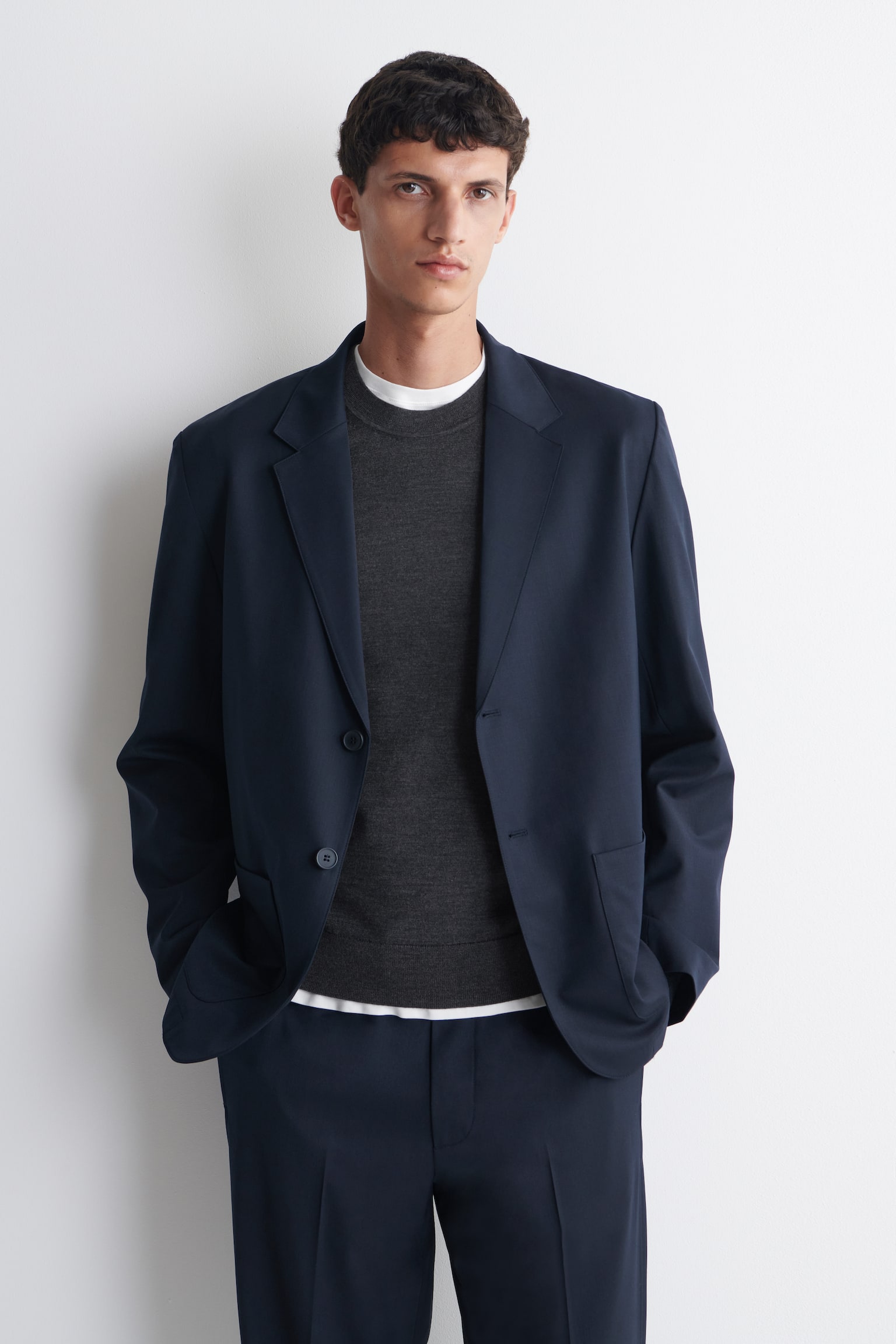 BLAZER À BOUTONNAGE SIMPLE PLIABLE - BLEU MARINE - 1