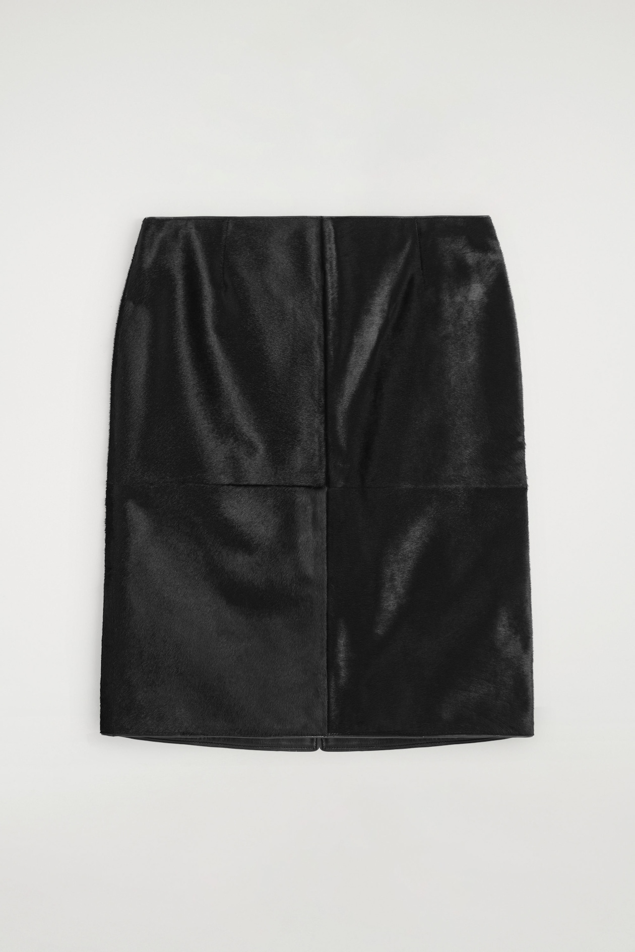 PONY HAIR-EFFECT LEATHER MIDI SKIRT — BLACK