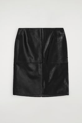 PONY HAIR-EFFECT LEATHER MIDI SKIRT — BLACK 2