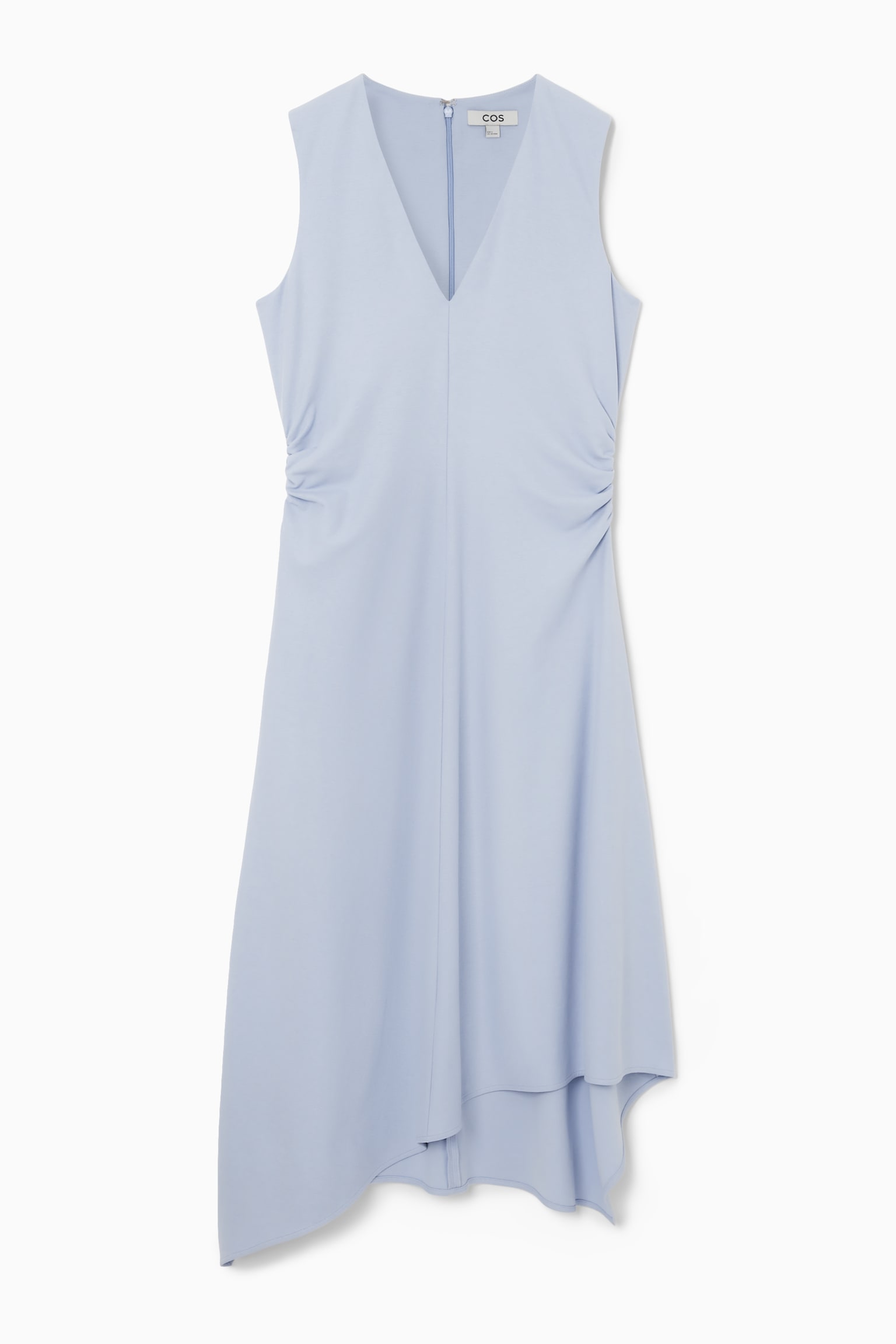 GATHERED ASYMMETRIC MIDI DRESS - LIGHT BLUE/WHITE/BLACK/RED