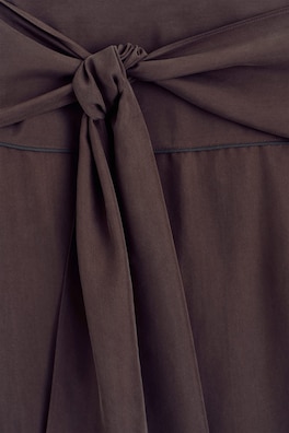 DRAPED TIE-WAIST SILK MAXI SKIRT — BROWN 4