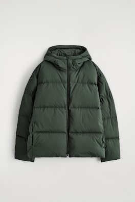 HOODED DOWN PUFFER JACKET — DARK GREEN 2
