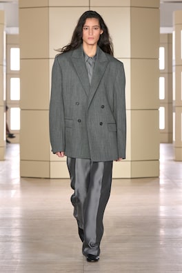 TAILORED SILK STRAIGHT-LEG PANTS — PEWTER 7