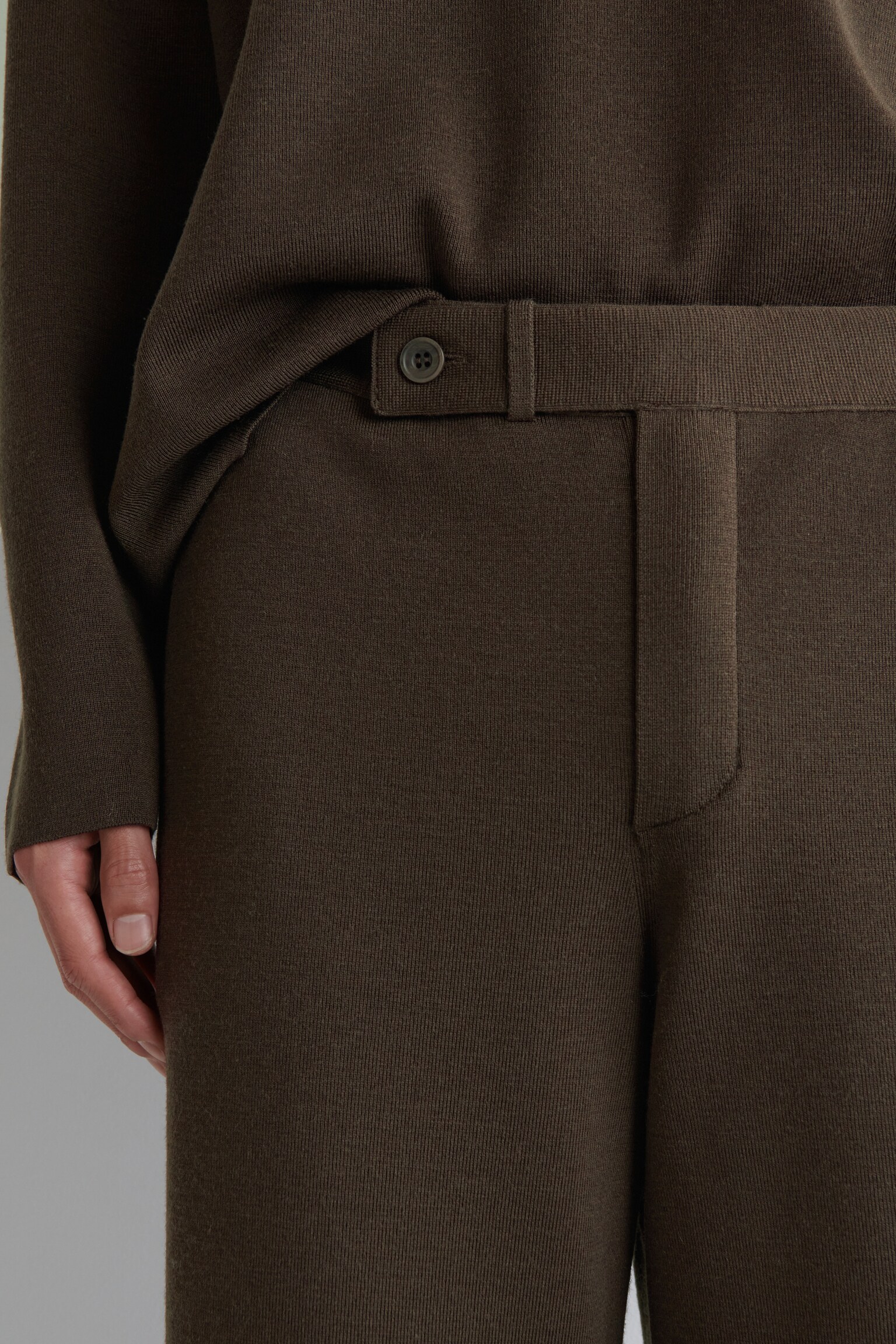 PANTALON DROIT EN MAILLE DE LAINE - BRUN FONCÉ - 6