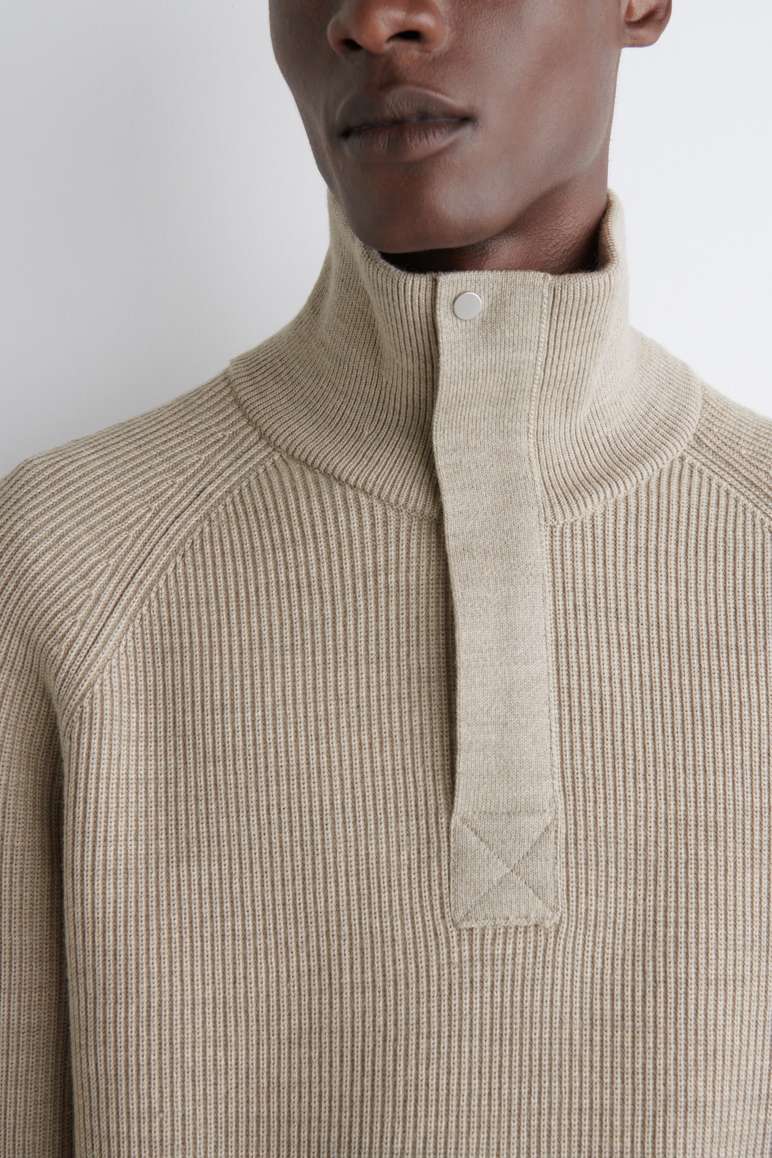 RIBBED WOOL HALF-ZIP JUMPER - BEIGE - 4