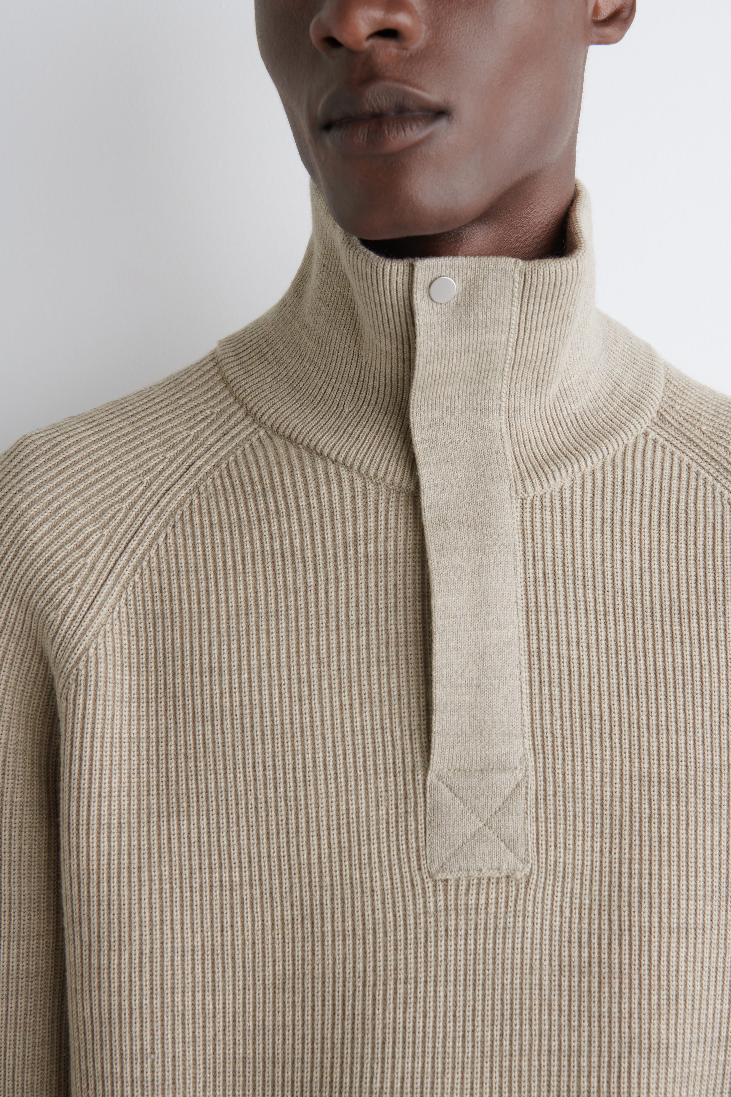 RIBBED WOOL HALF-ZIP SWEATER - BEIGE | COS US