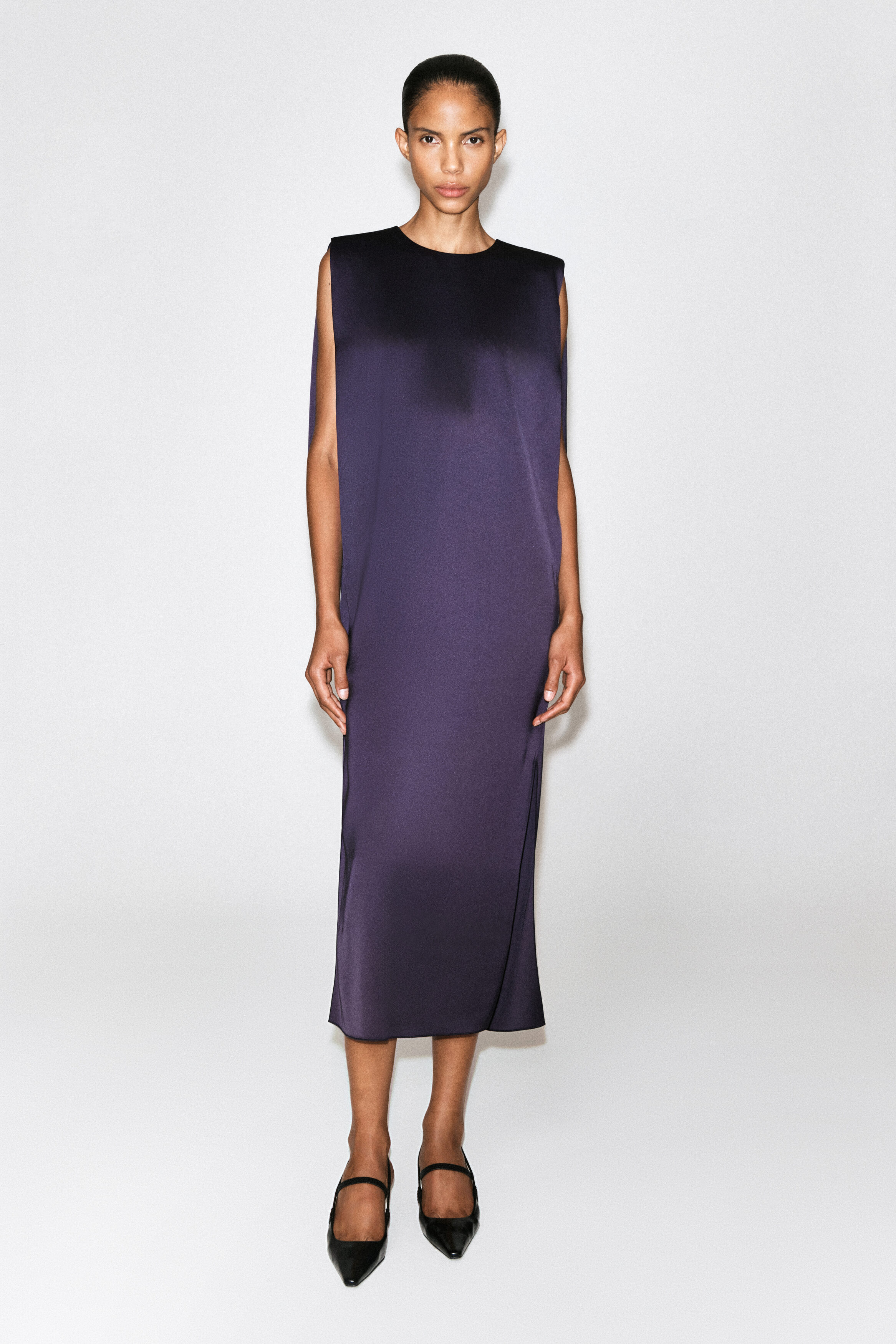 DRAPED OPEN-BACK MATTE-SATIN DRESS - AUBERGINE | COS US