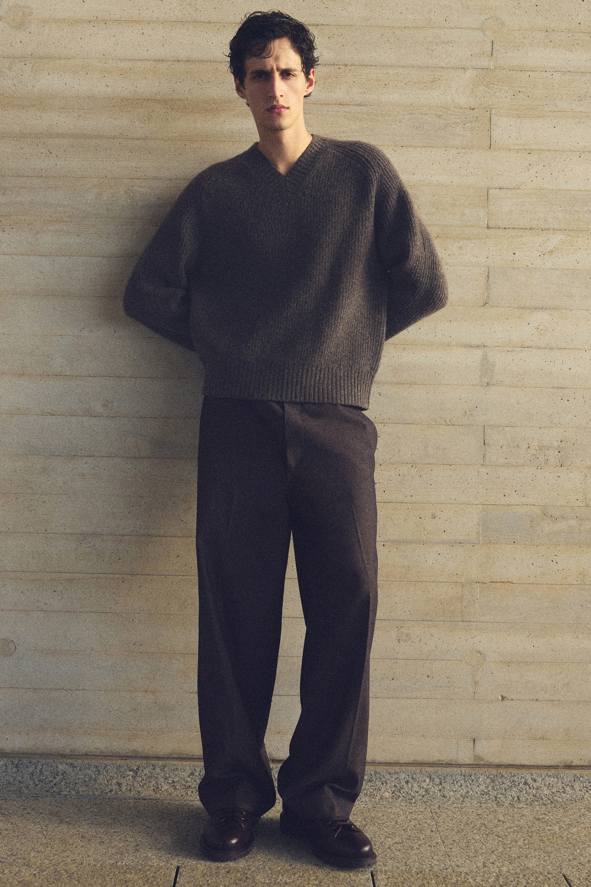 OVERSIZED WOOL-YAK V-NECK SWEATER - BROWN MÉLANGE | COS US