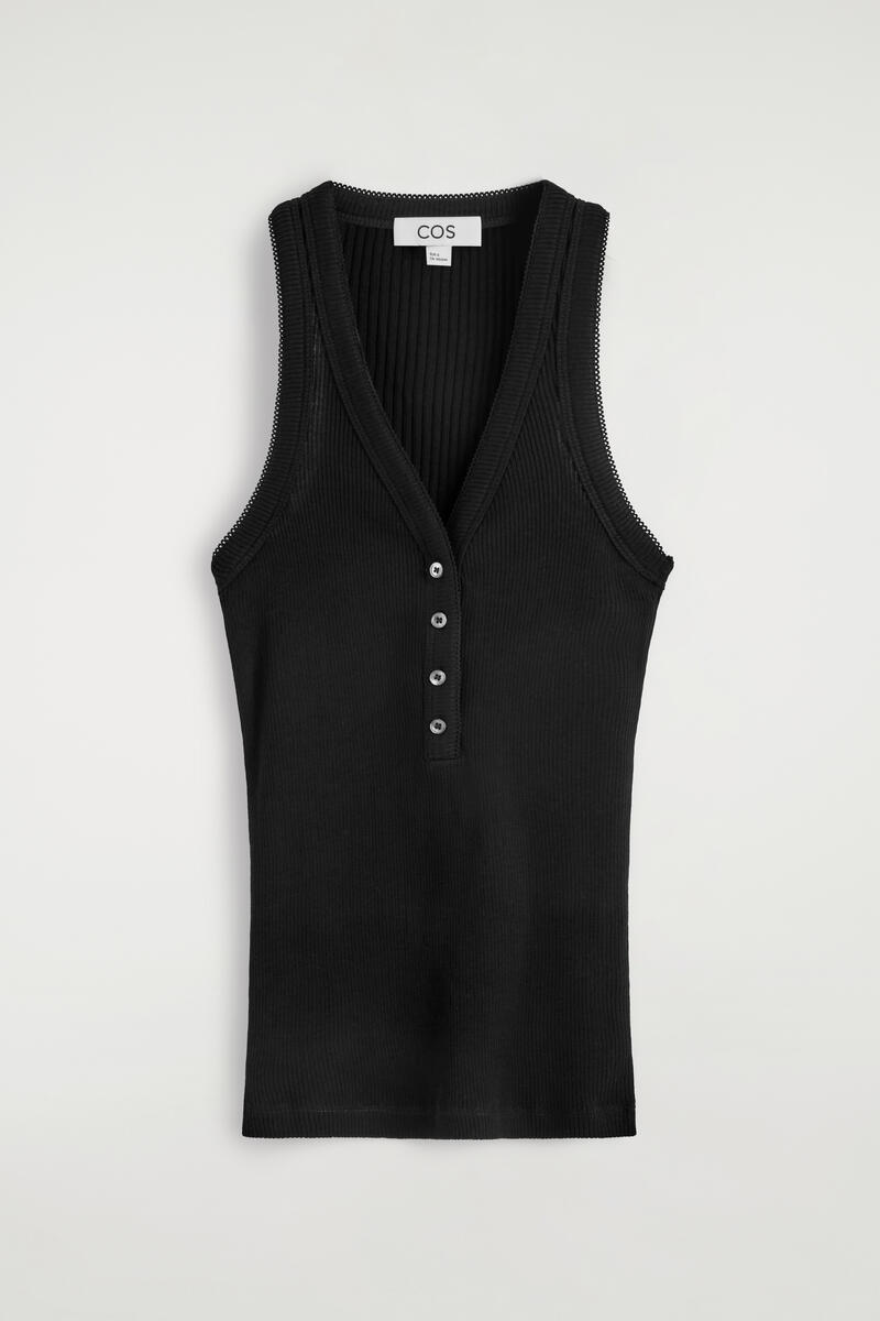 COS Ribbed-Knit Henley Tank Top Black Women's Extra Large