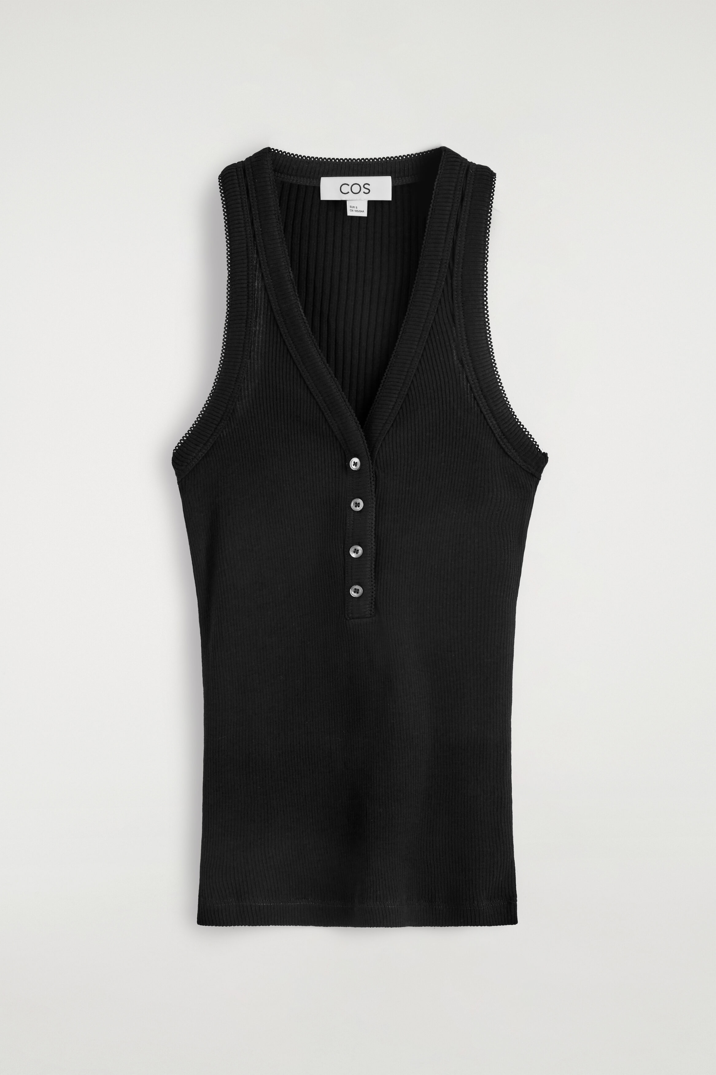 RIBBED-KNIT HENLEY TANK TOP - BLACK | COS US
