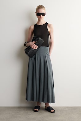 PANELLED A-LINE MAXI SKIRT — STEEL BLUE 1