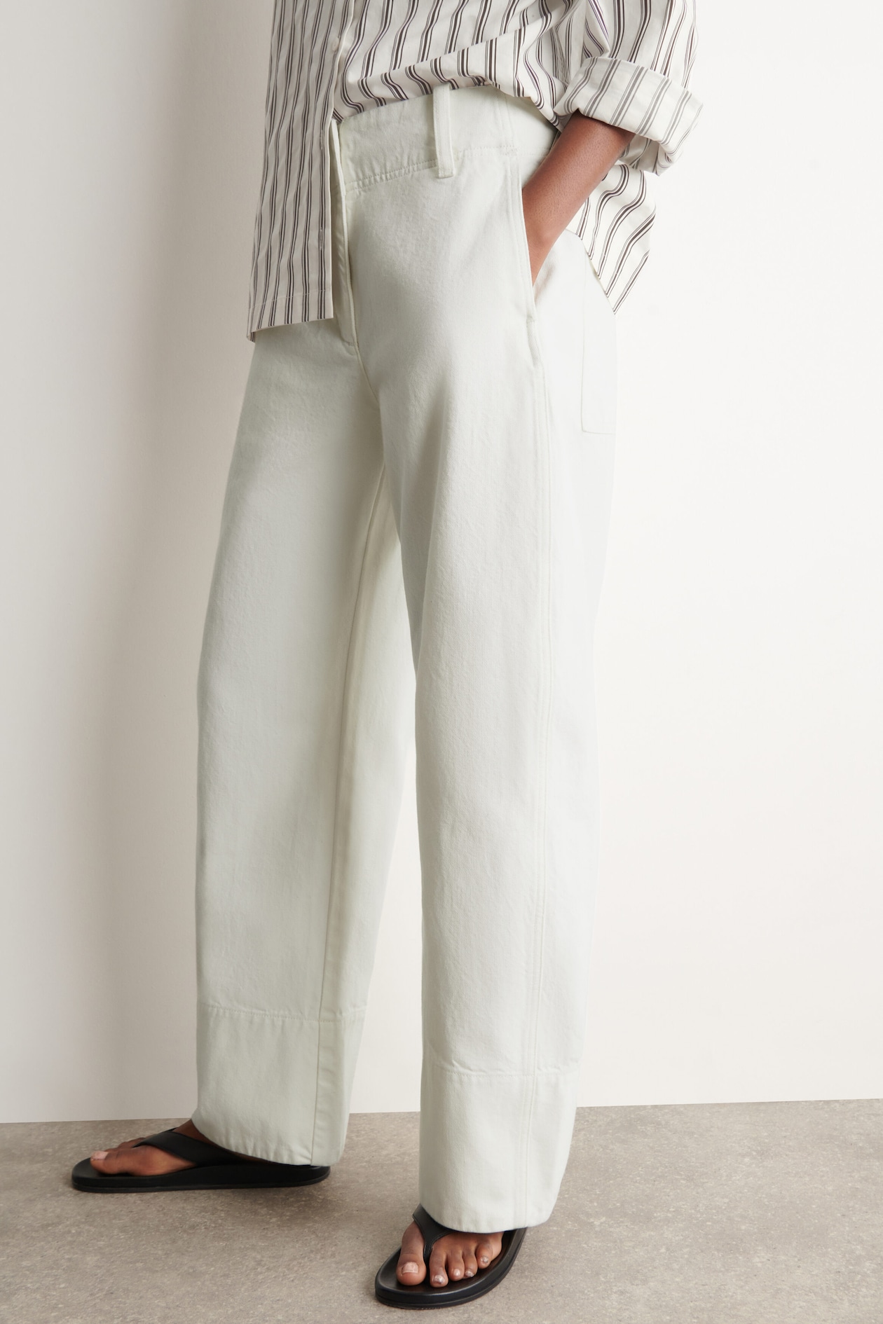 DENIM BARREL-LEG PANTS — WHITE