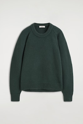 ROUNDED PURE CASHMERE CREW-NECK SWEATER — DARK GREEN 9