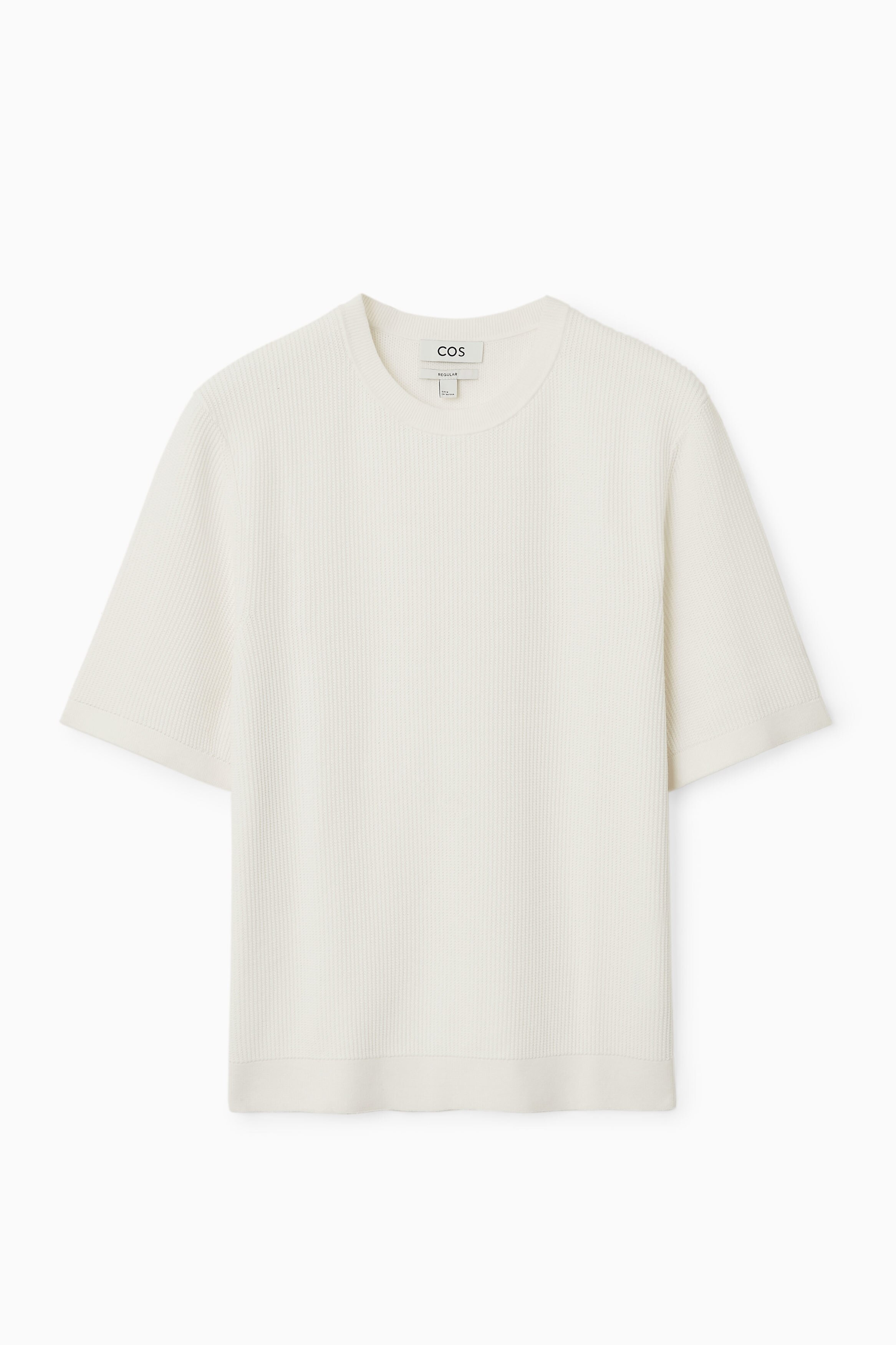 Tシャツ・カットソー TRILLION Washable boucle collar short sleeve knit CREAM WHIT generic Best Men's Short Sleeve Knit Textured T-Shirt Men