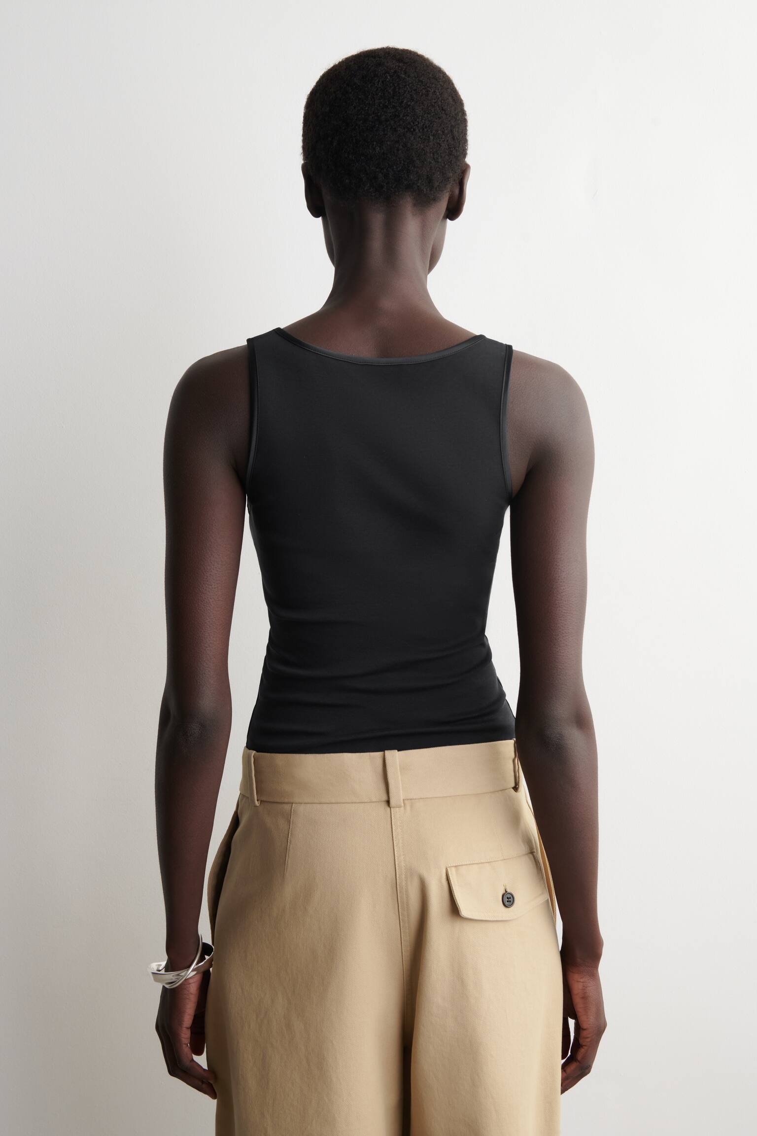 SATIN-TRIMMED COTTON-JERSEY TANK TOP - BLACK/PINK - 7