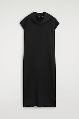 COWL-NECK CREPE MIDI DRESS — BLACK 7