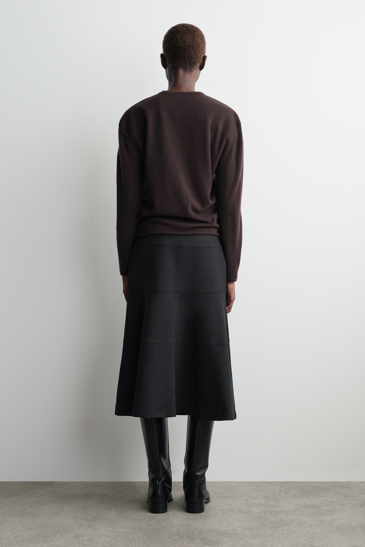 GONNA MIDI A TRAPEZIO CON PANNELLI CURVI - GRIGIO SCURO/BEIGE CHIARO - 3