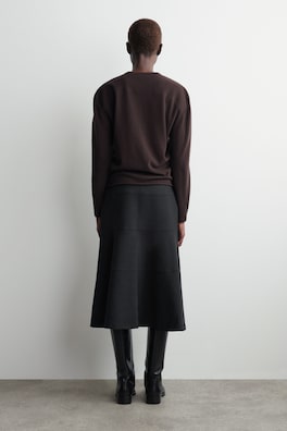 CURVED A-LINE MIDI SKIRT — DARK GREY 3