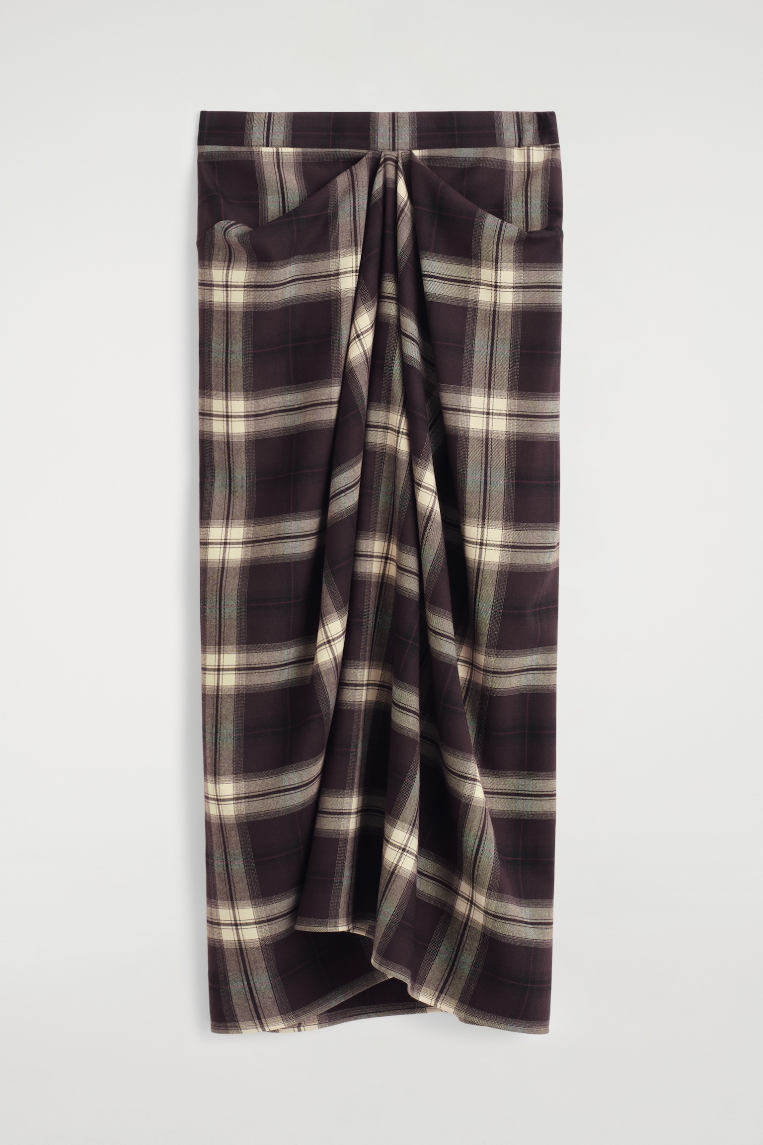 DRAPED CHECKED MIDI SKIRT - BURGUNDY / CHECKED - 2