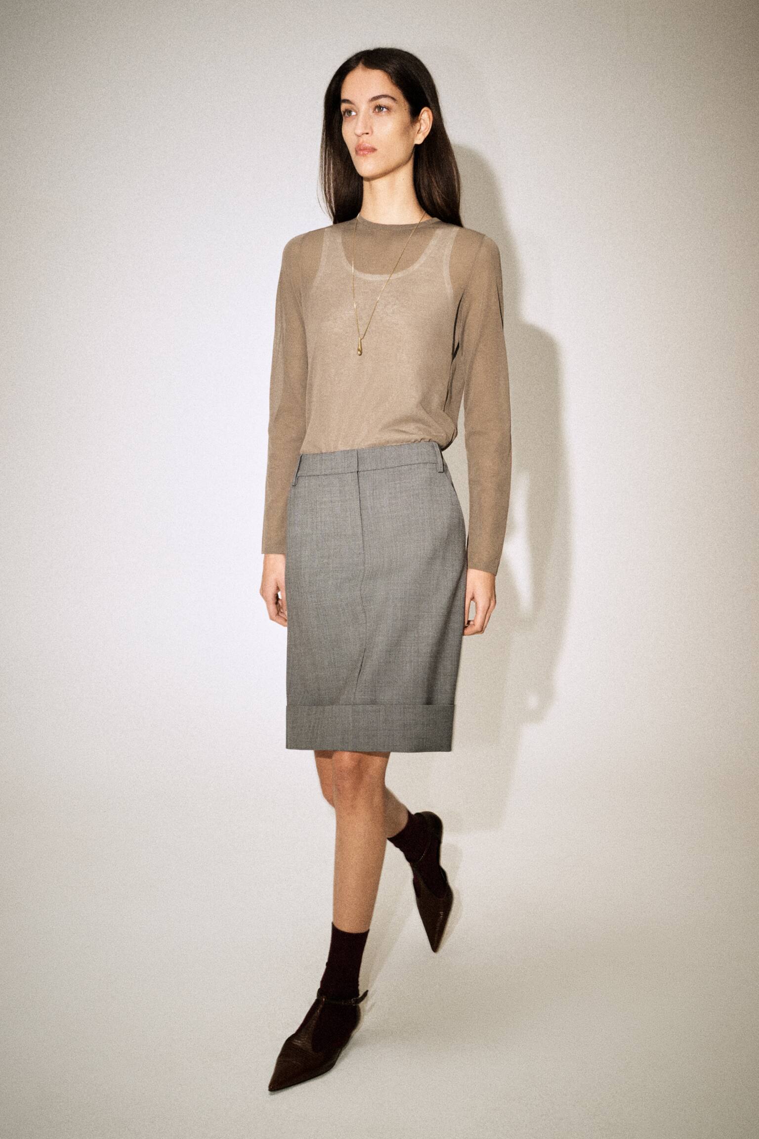 DZIANINOWA BLUZKA Z DŁUGIM RĘKAWEM I PODKOSZULKIEM - BRĄZOWY/ BIAŁY - 3