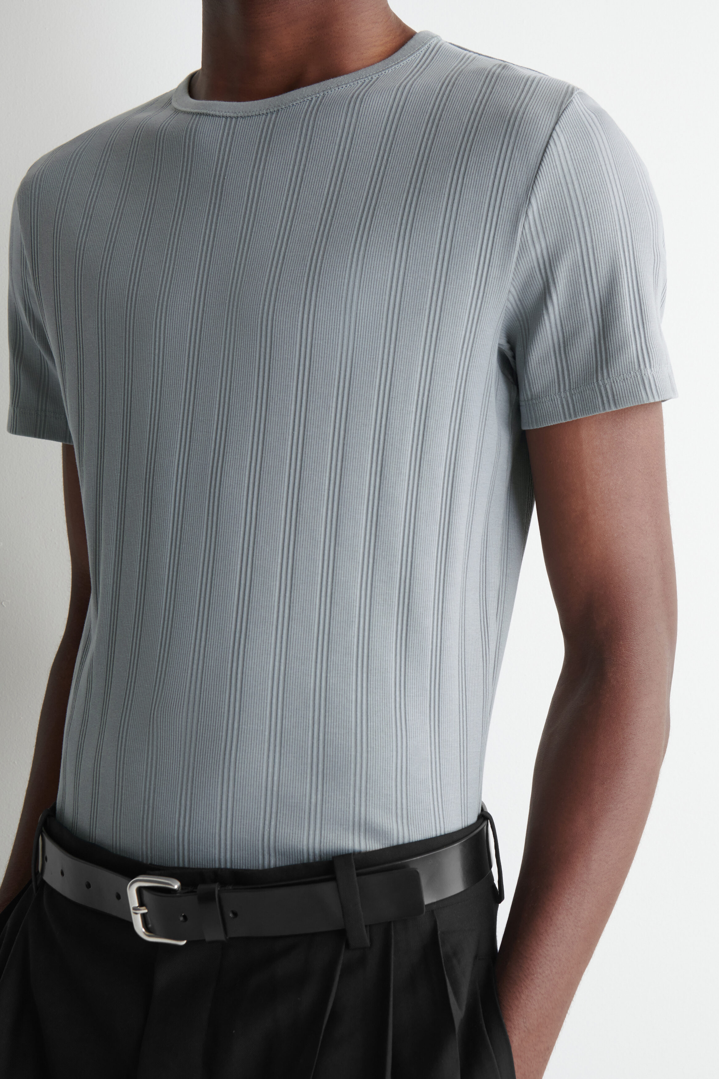 SLIM-FIT WIDE-RIB COTTON T-SHIRT - GRAY | COS US