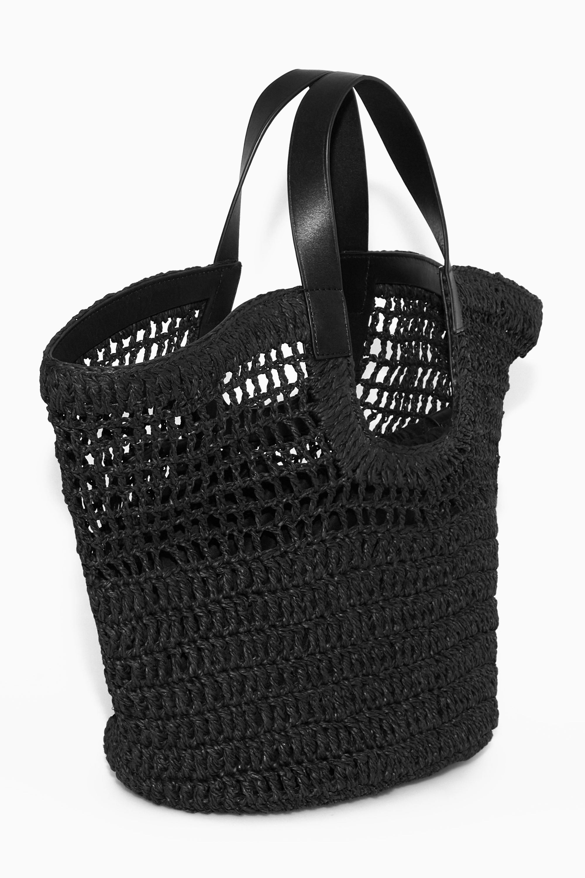 LEATHER-TRIMMED BASKET BAG - BLACK | COS