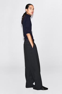 RELAXED TWILL WIDE-LEG PANTS — DARK GRAY 3