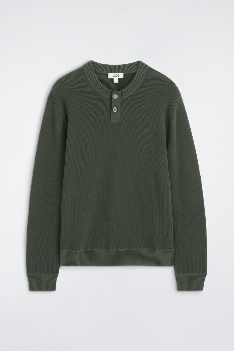 Knitted Cotton Henley Sweater
