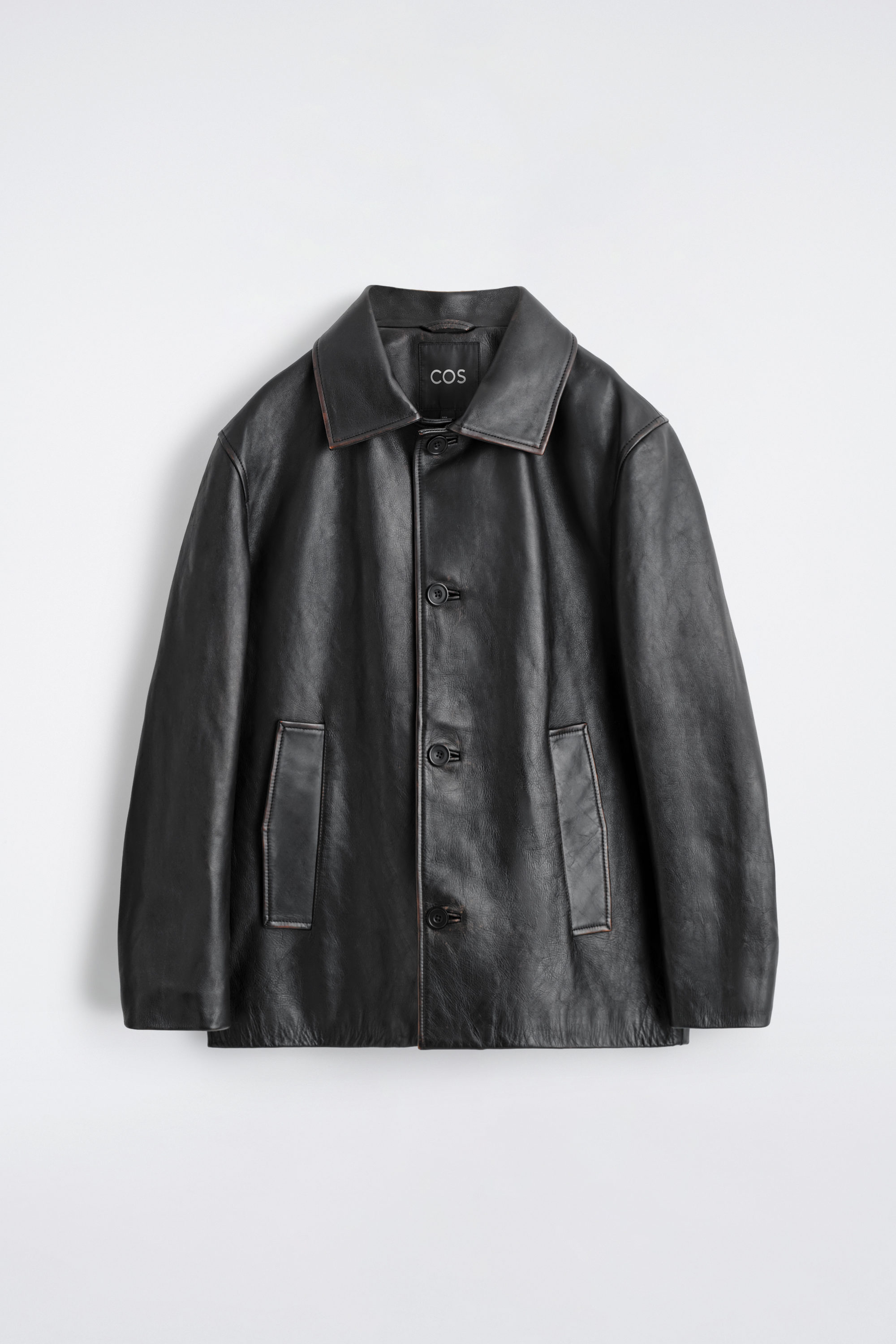BURNISHED-LEATHER JACKET - BLACK | COS