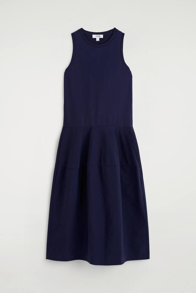 VESTIDO MIDI SIN MANGAS A PANELES - AZUL MARINO/BLANCO/AZUL MARINO - 1