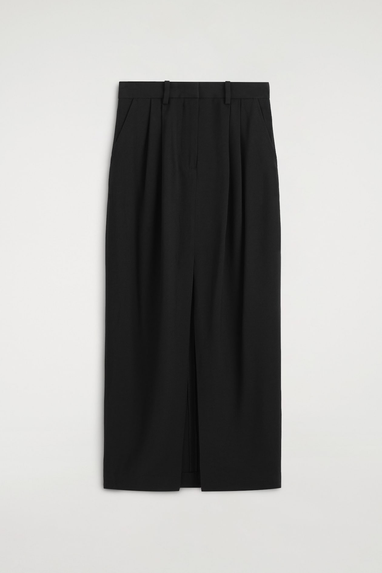 PLEATED TAILORED MAXI SKIRT — BLACK