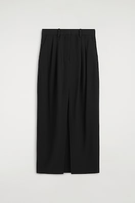 PLEATED TAILORED MAXI SKIRT — BLACK 12