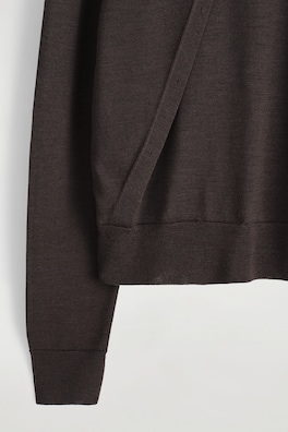 LAYERED MERINO WOOL CARDIGAN — DARK BROWN 1