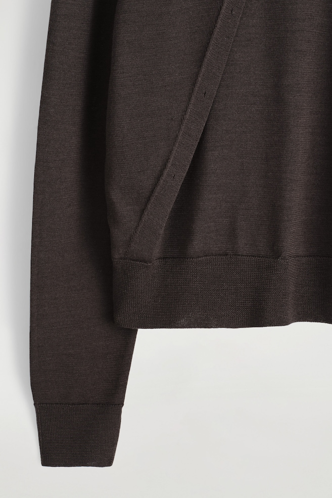 LAYERED MERINO WOOL CARDIGAN — DARK BROWN