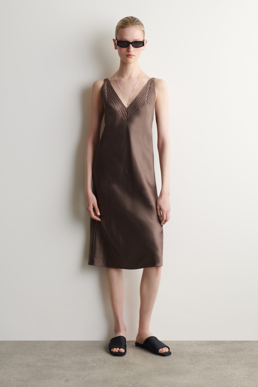 brown under slip dress Bardot lace slip dress in brown