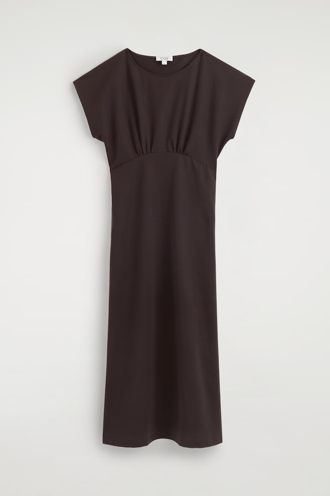 SCULPTED GATHERED JERSEY MIDI DRESS - BROWN - 1